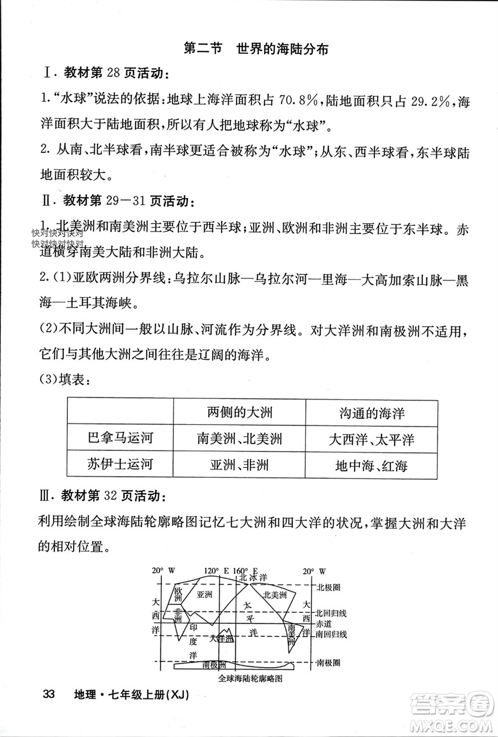 中華地圖學(xué)社2023年秋名校課堂內(nèi)外七年級(jí)地理上冊(cè)湘教版參考答案