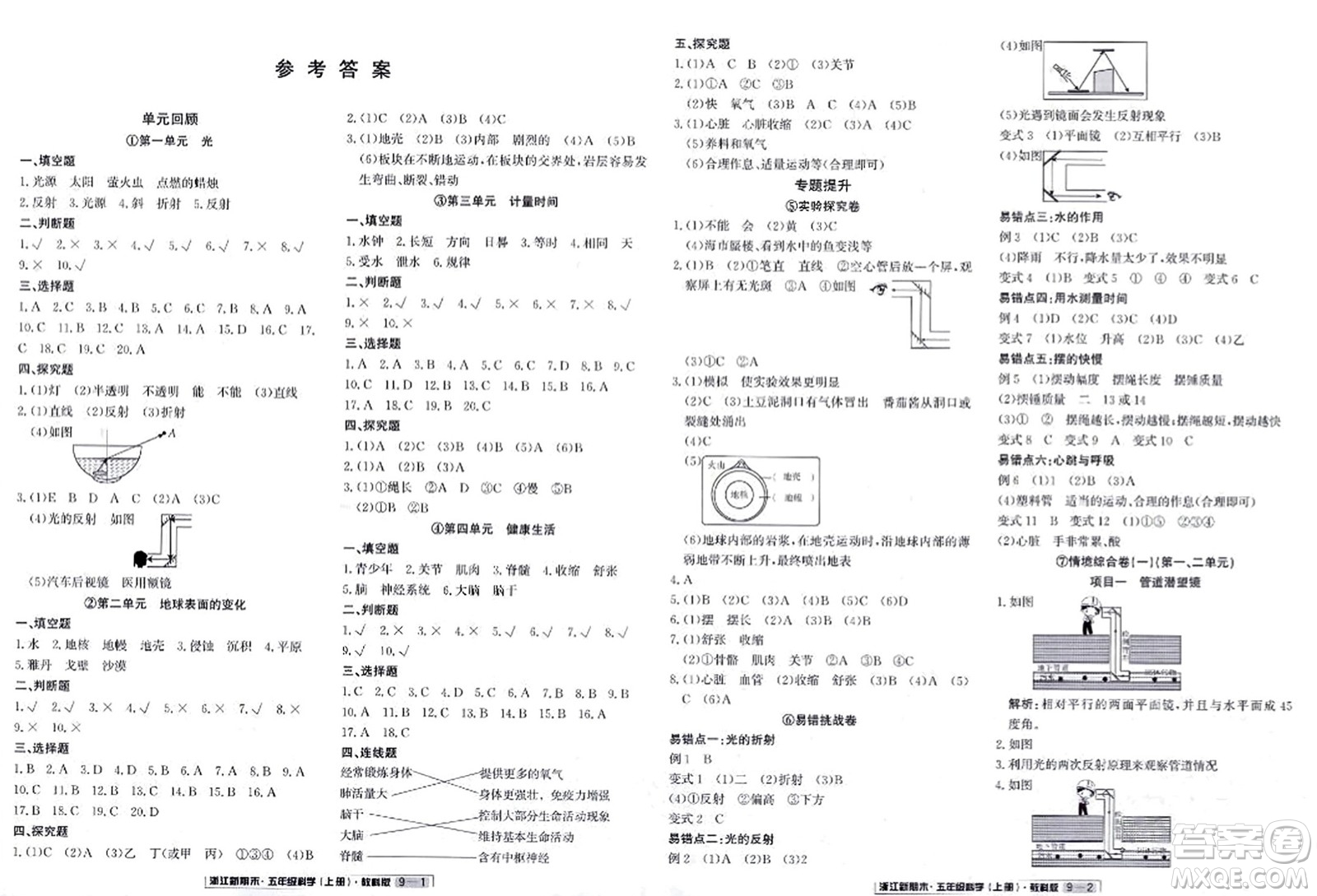 延邊人民出版社2023年秋浙江新期末五年級(jí)科學(xué)上冊(cè)教科版浙江專版答案