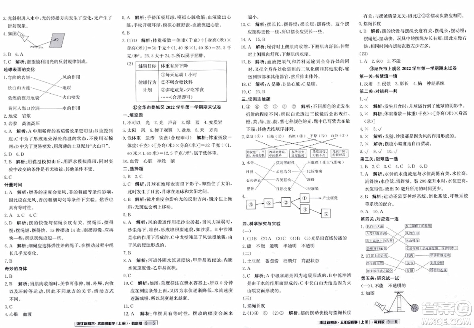 延邊人民出版社2023年秋浙江新期末五年級(jí)科學(xué)上冊(cè)教科版浙江專版答案