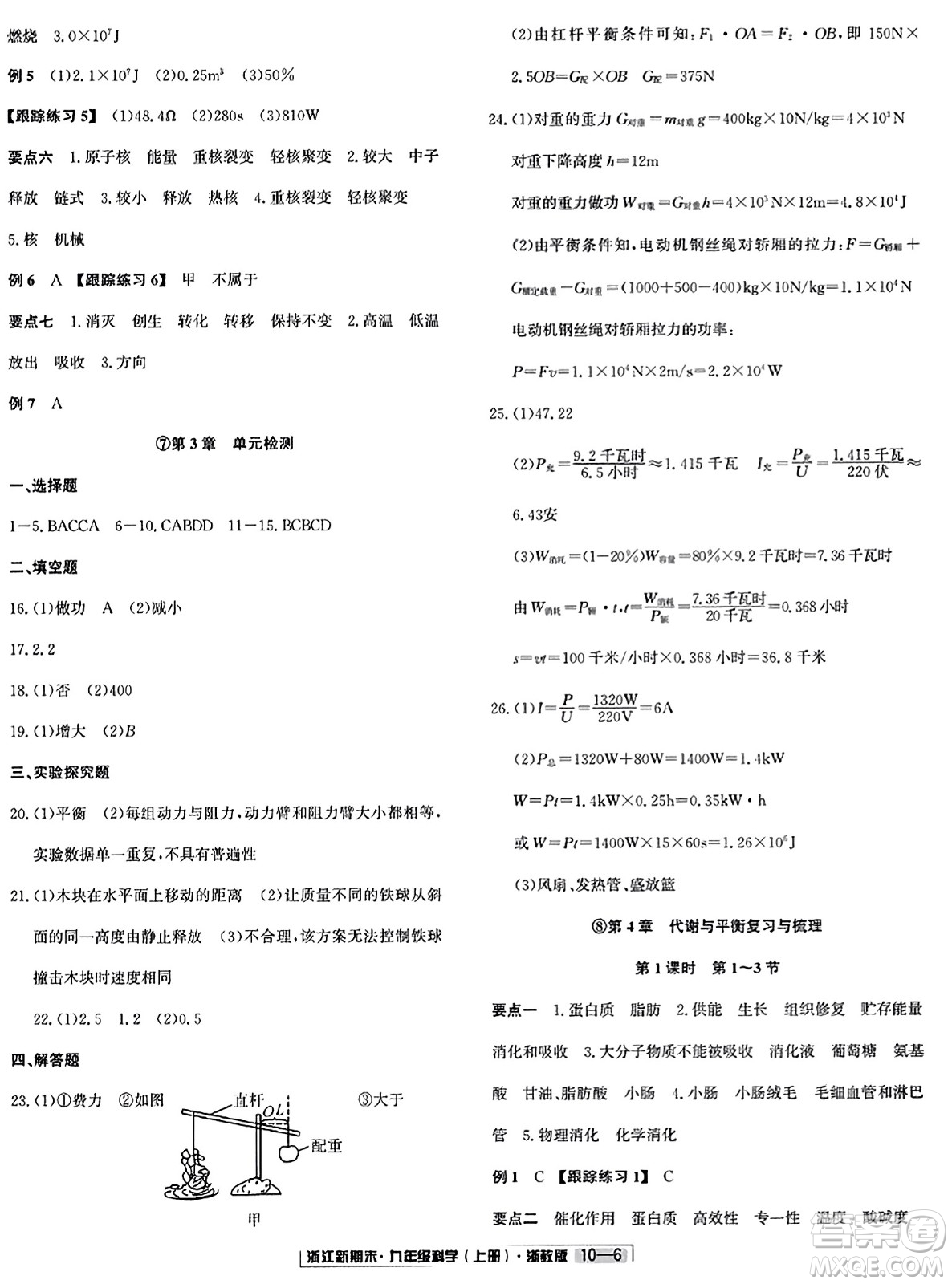 延邊人民出版社2023年秋浙江新期末九年級科學(xué)上冊浙教版浙江專版答案