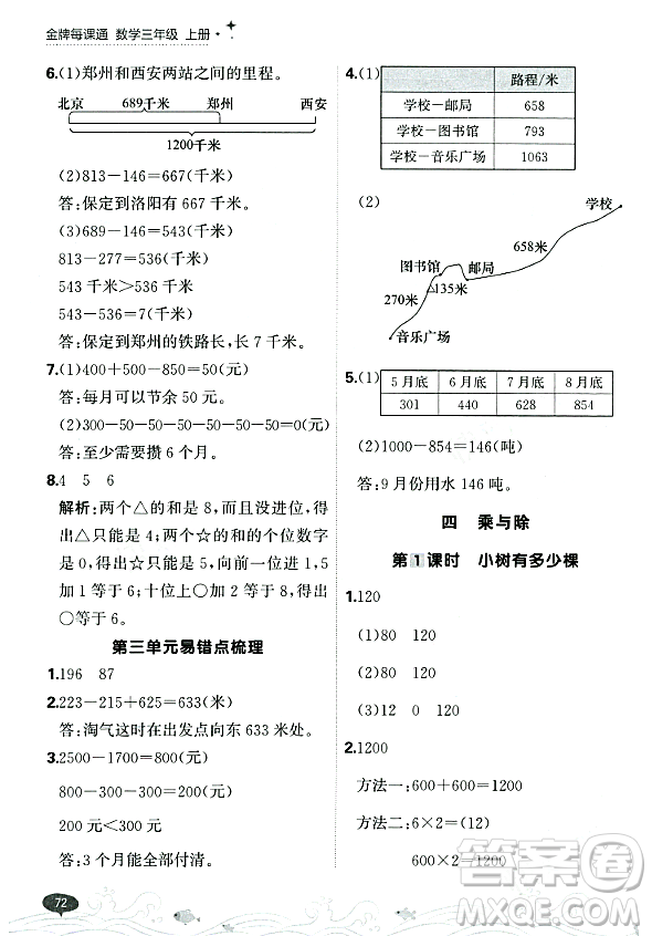 大連出版社2023年秋點(diǎn)石成金金牌每課通三年級(jí)數(shù)學(xué)上冊(cè)北師大版答案