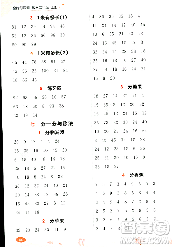 大連出版社2023年秋點(diǎn)石成金金牌每課通二年級(jí)數(shù)學(xué)上冊(cè)北師大版答案