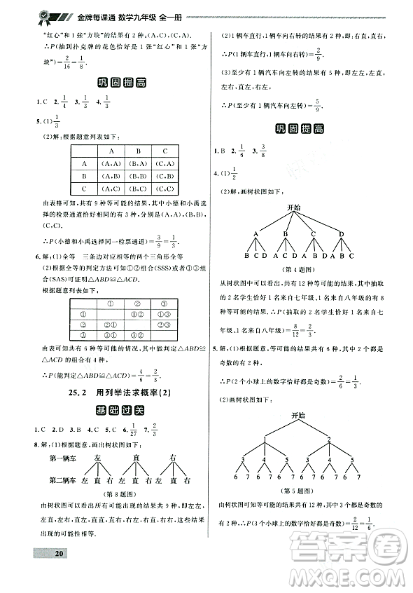 大連出版社2023年秋點(diǎn)石成金金牌每課通九年級(jí)數(shù)學(xué)全一冊(cè)人教版遼寧專版答案