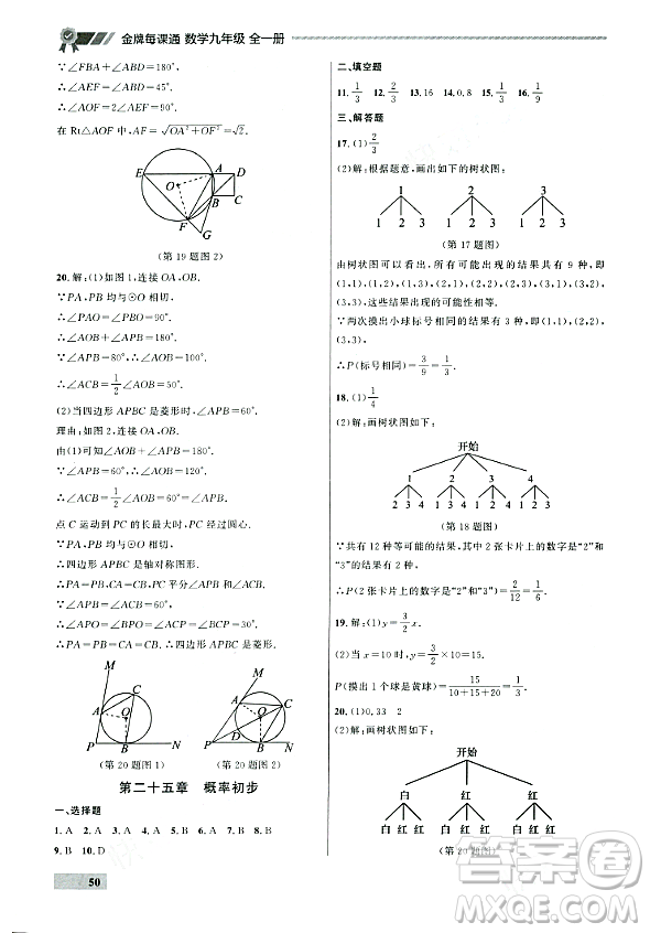 大連出版社2023年秋點(diǎn)石成金金牌每課通九年級(jí)數(shù)學(xué)全一冊(cè)人教版遼寧專版答案