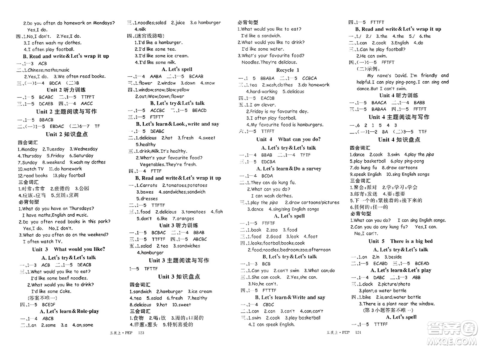 延邊大學(xué)出版社2023年秋季學(xué)練優(yōu)五年級(jí)英語上冊(cè)人教PEP版答案