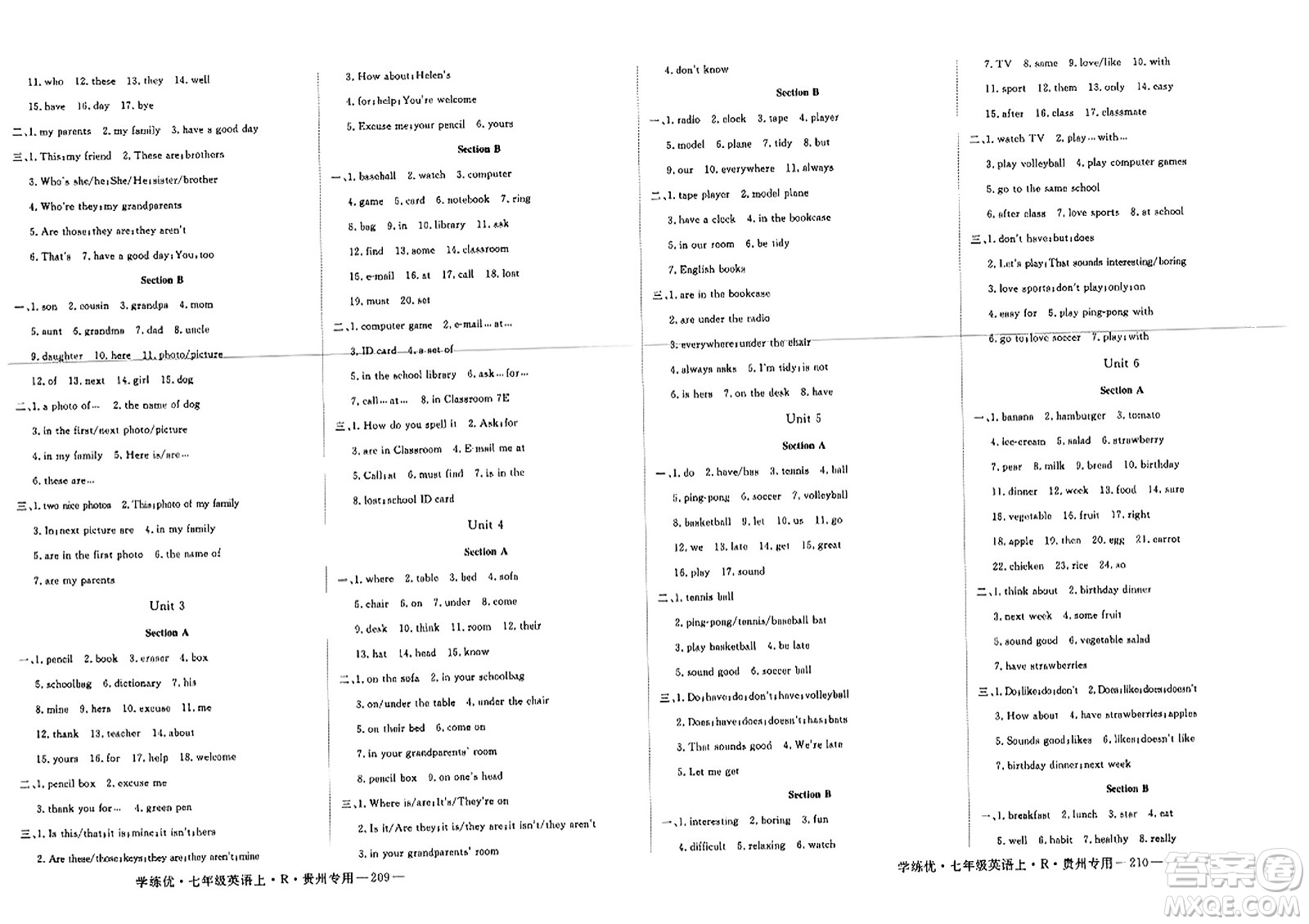 延邊大學(xué)出版社2023年秋學(xué)練優(yōu)七年級(jí)英語(yǔ)上冊(cè)人教版貴州專版答案