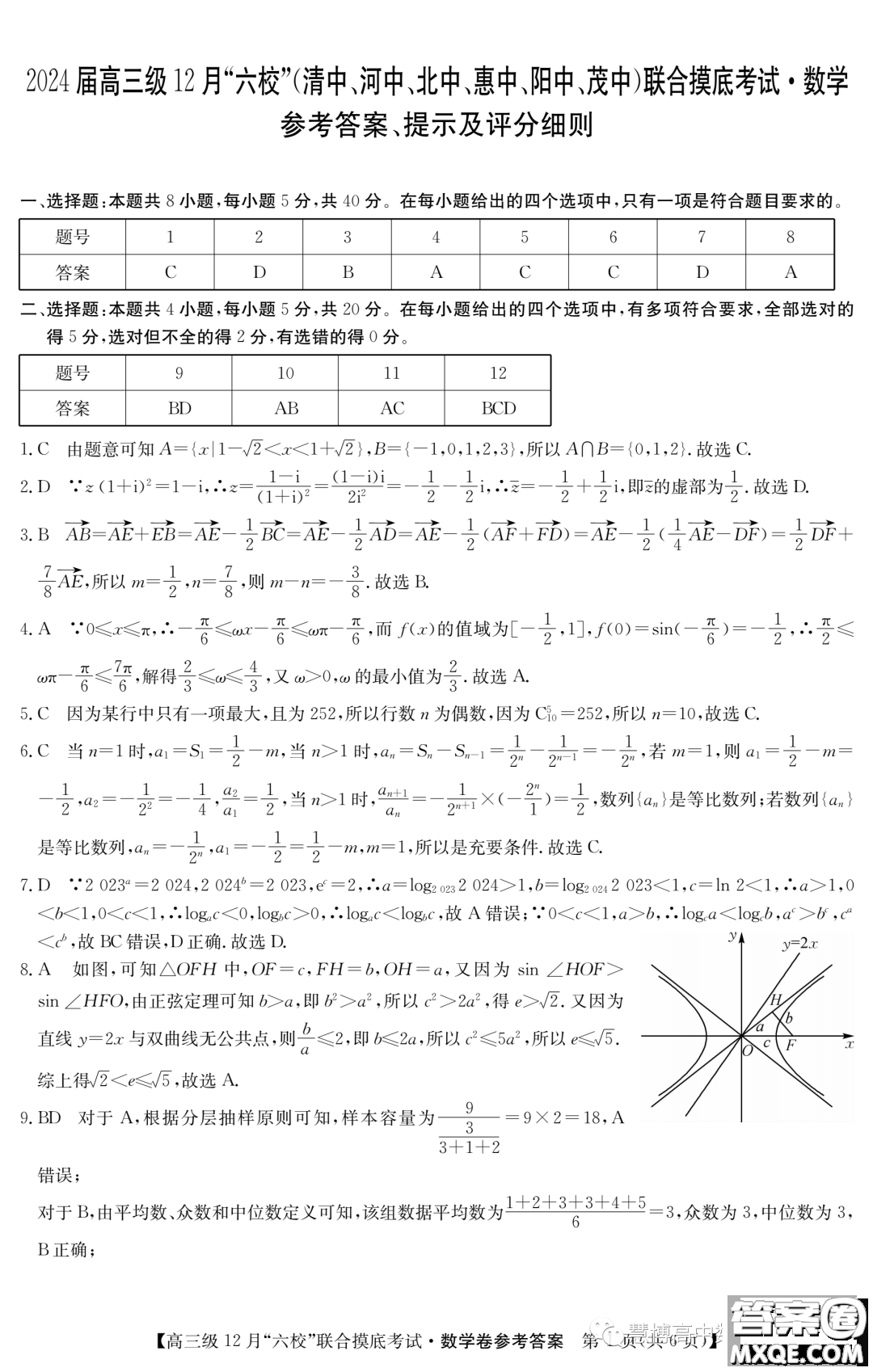 ?2024屆廣東六校高三12月聯(lián)考數(shù)學(xué)試題答案