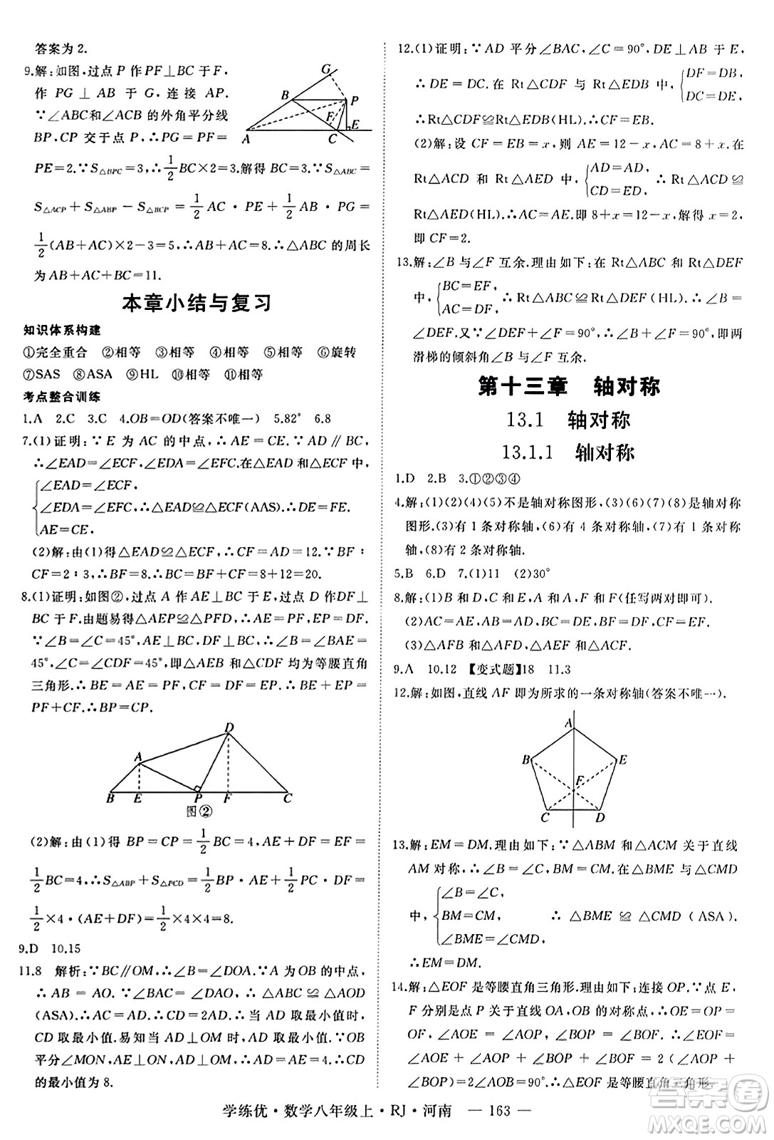 武漢出版社2023年秋學(xué)練優(yōu)八年級數(shù)學(xué)上冊人教版河南專版答案