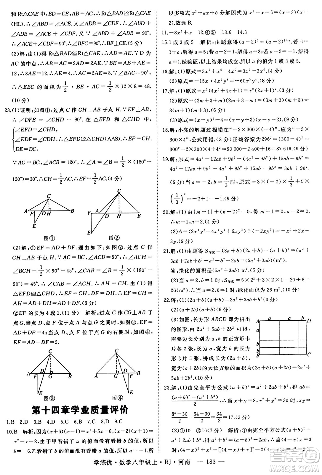 武漢出版社2023年秋學(xué)練優(yōu)八年級數(shù)學(xué)上冊人教版河南專版答案