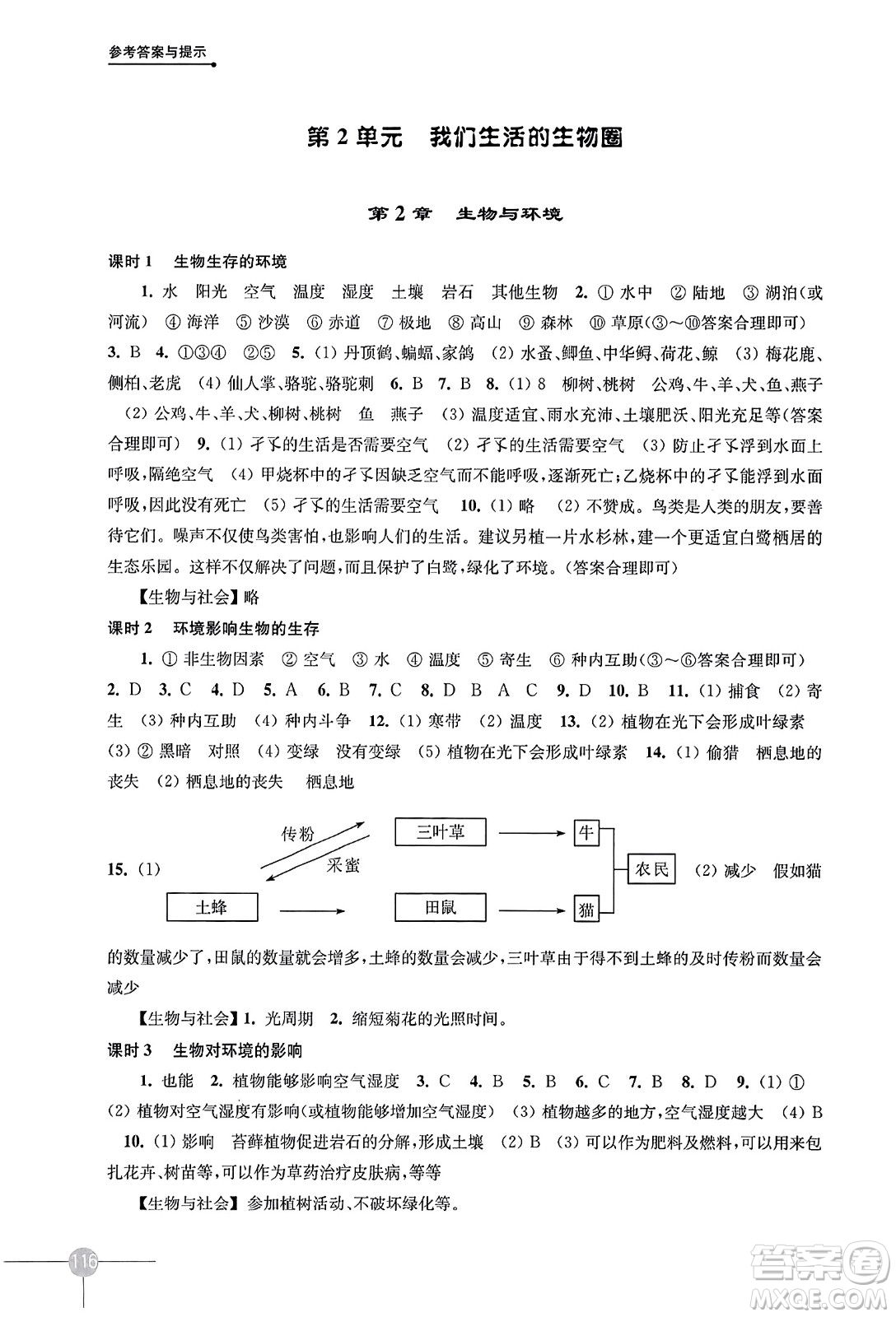 譯林出版社2023年秋課課練初中生物學(xué)七年級(jí)生物上冊蘇科版答案