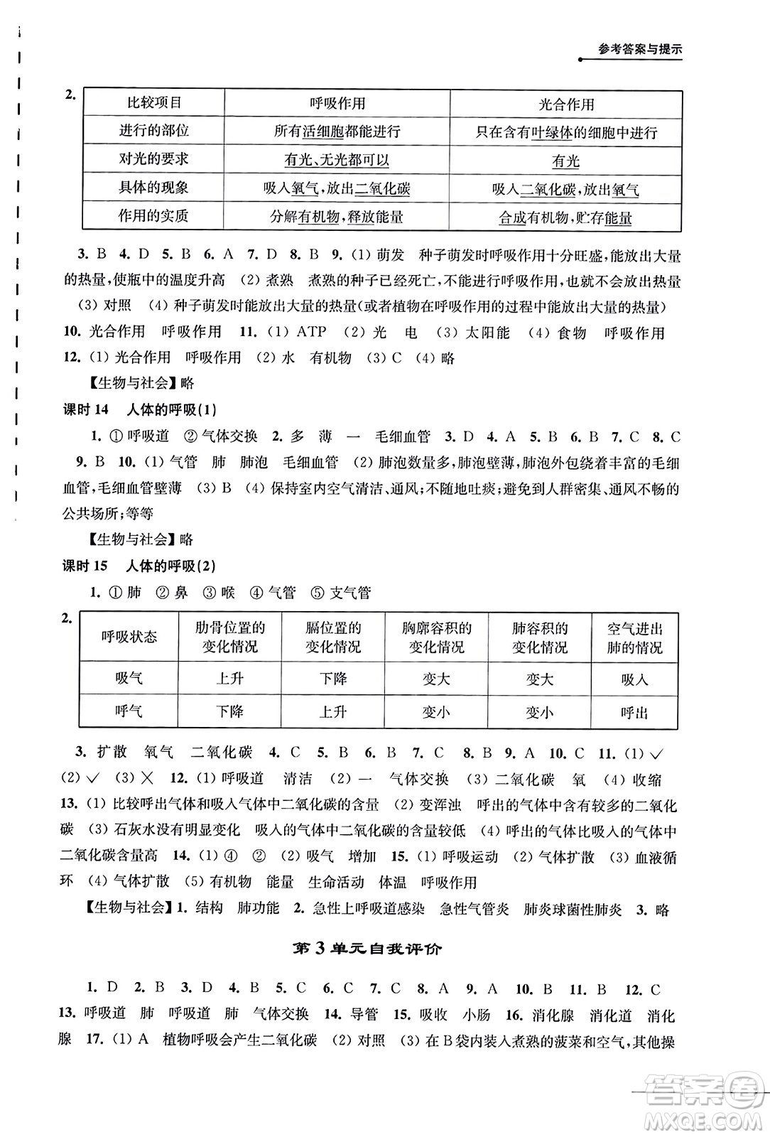 譯林出版社2023年秋課課練初中生物學(xué)七年級(jí)生物上冊蘇科版答案