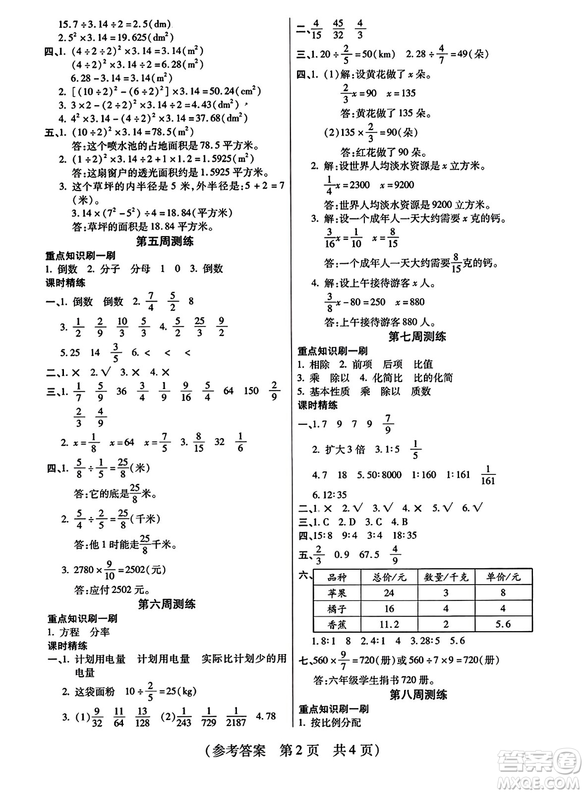 黑龍江美術(shù)出版社2023年秋黃岡金榜大考卷期末必刷六年級數(shù)學上冊西師版答案