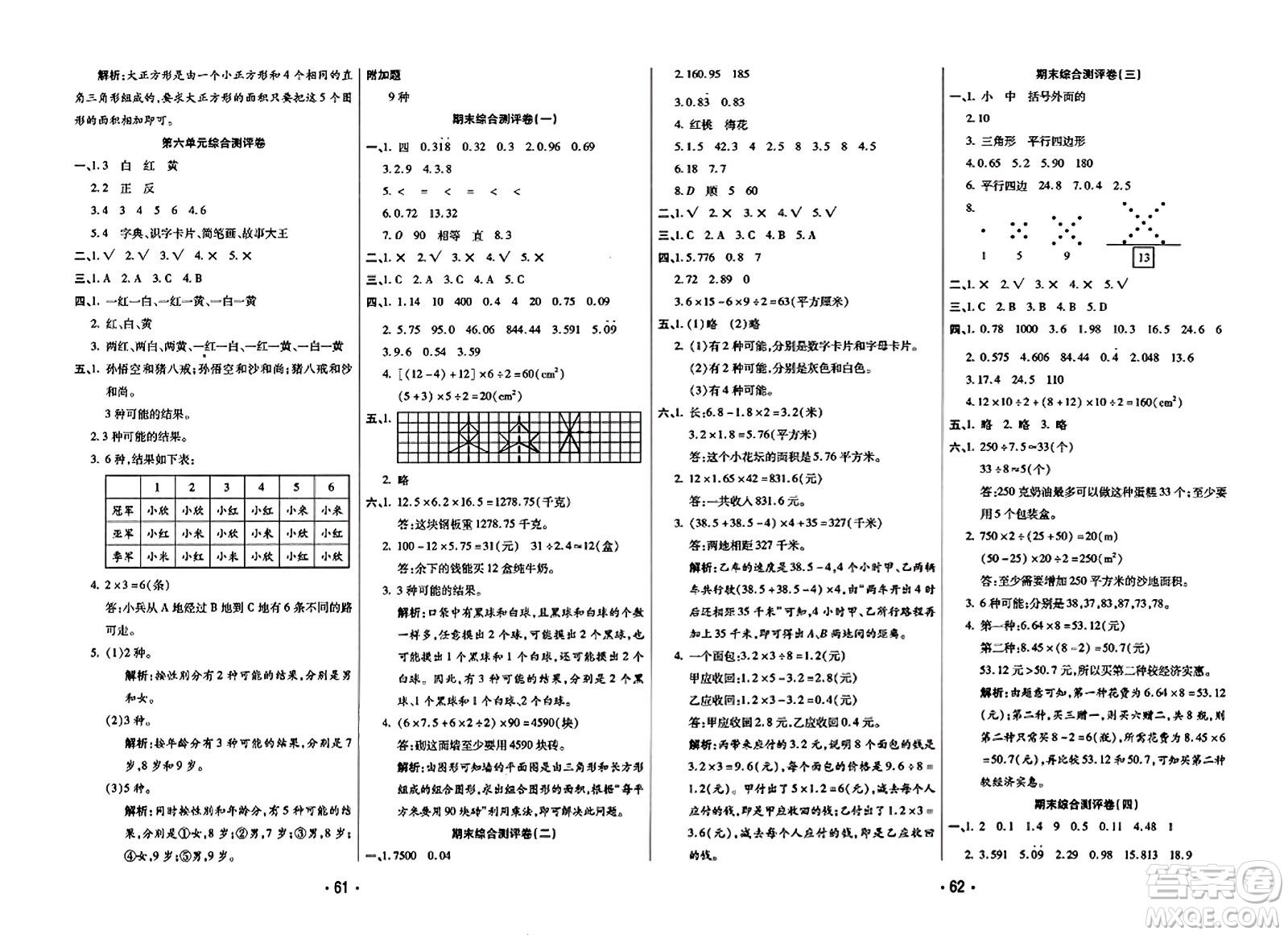 黑龍江美術(shù)出版社2023年秋黃岡金榜大考卷期末必刷五年級數(shù)學(xué)上冊西師版答案