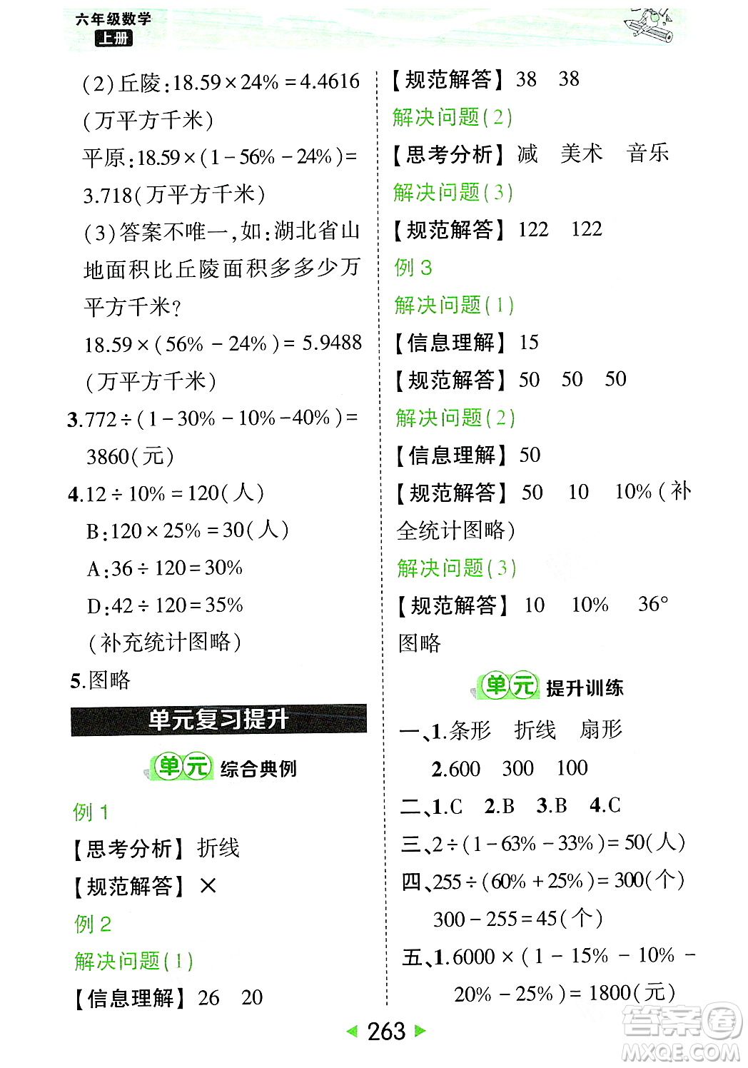 武漢出版社2023年秋狀元成才路狀元大課堂六年級數學上冊人教版答案