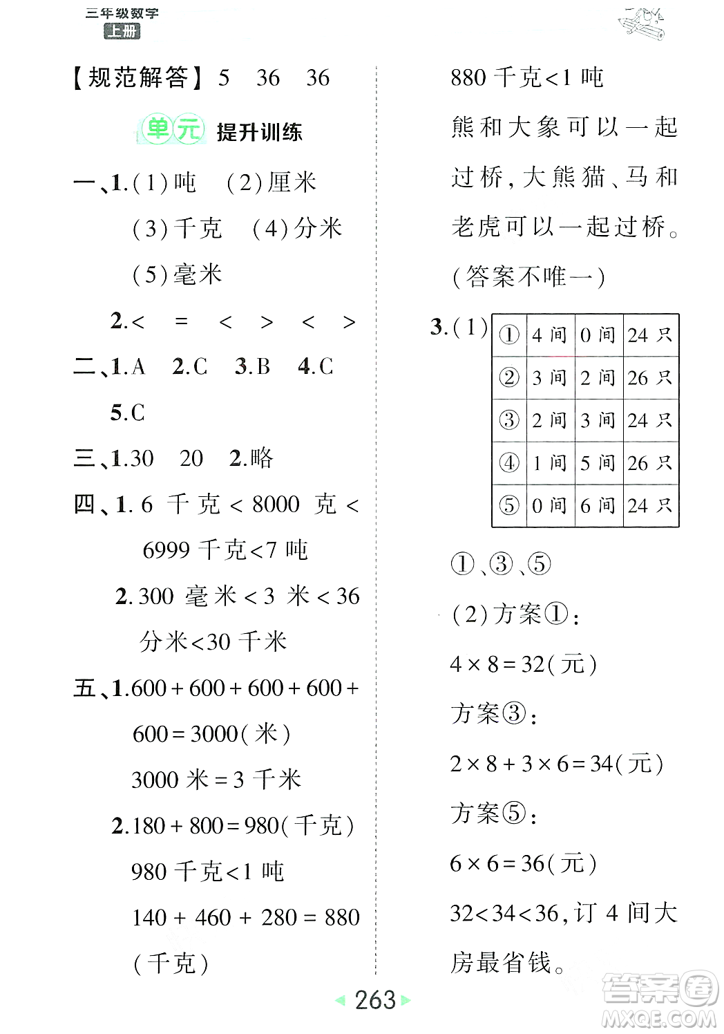 武漢出版社2023年秋狀元成才路狀元大課堂三年級(jí)數(shù)學(xué)上冊(cè)人教版答案