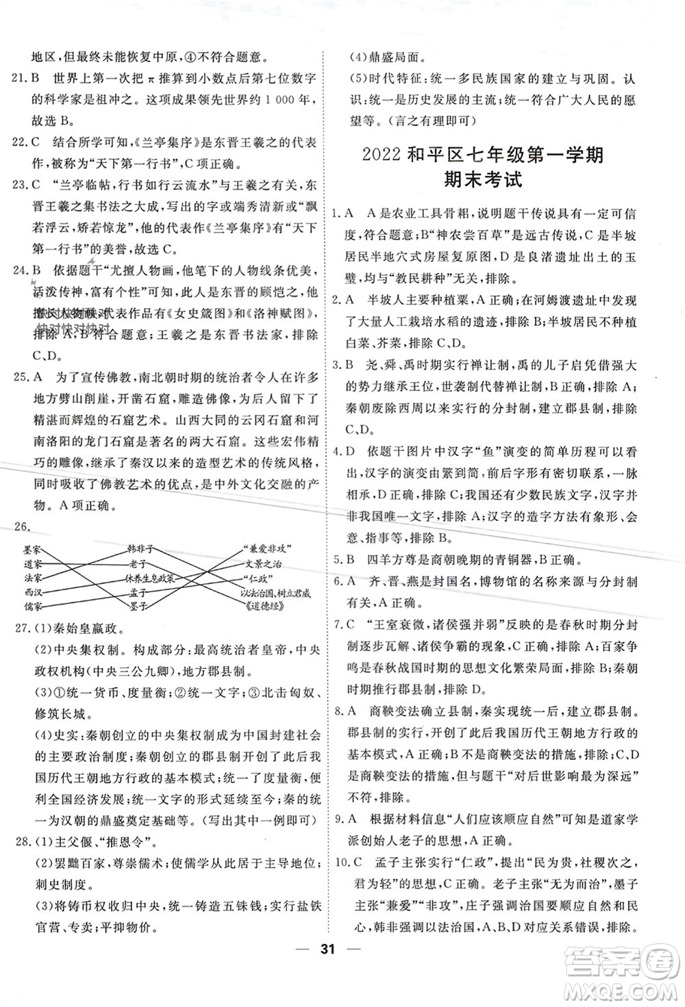 天津人民出版社2023年秋一飛沖天小復習七年級歷史上冊通用版參考答案