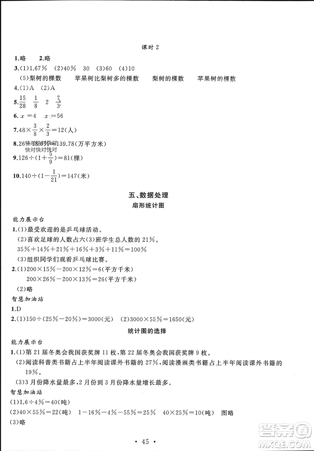 安徽大學出版社2023年秋名師講堂單元同步學練測六年級數(shù)學上冊北師大版參考答案