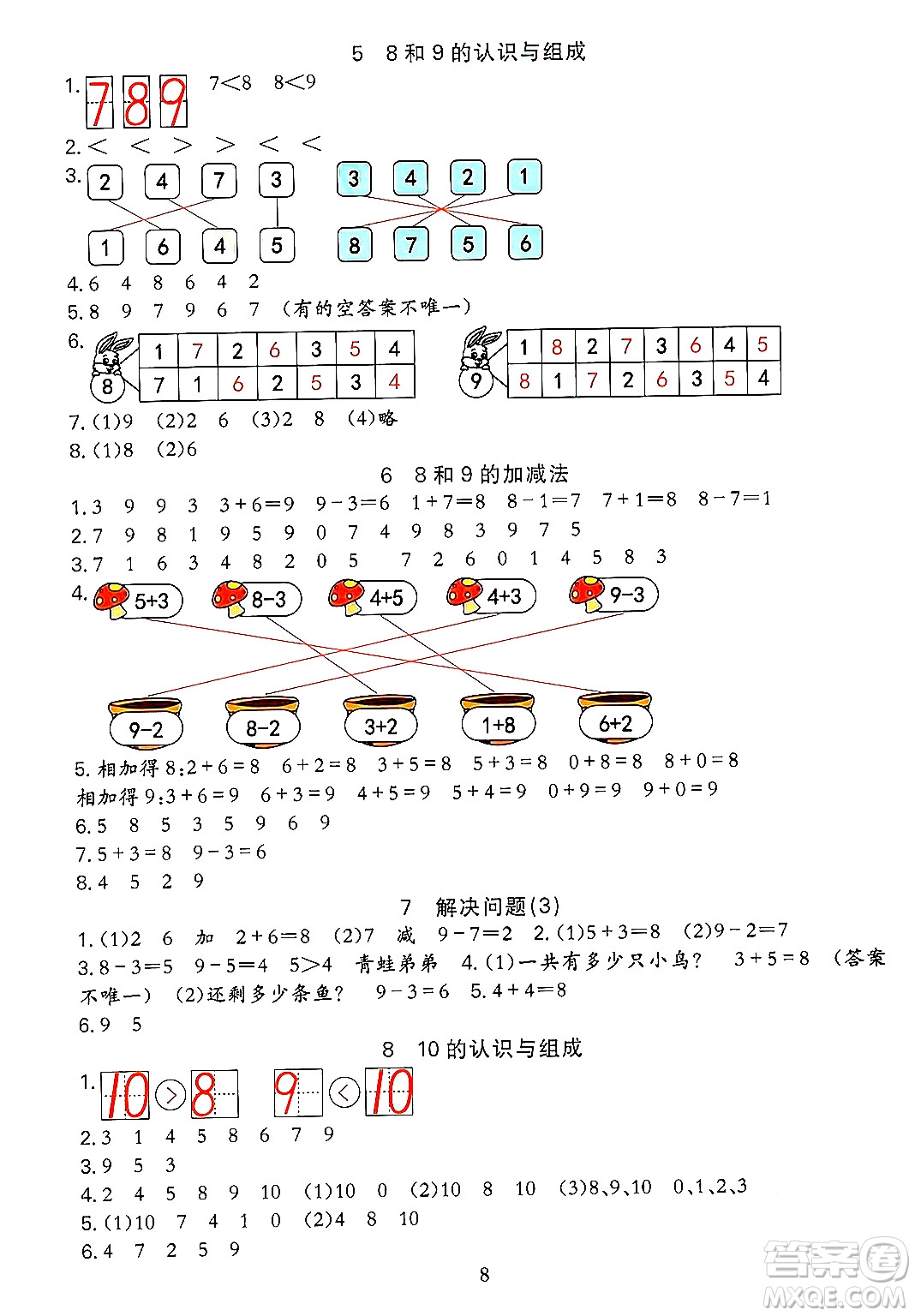 浙江教育出版社2023年秋全優(yōu)方案夯實與提高一年級數(shù)學(xué)上冊人教版答案