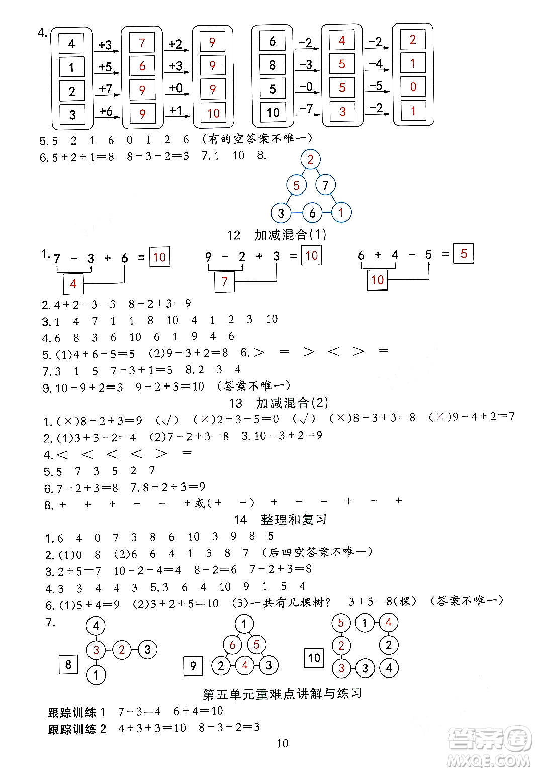 浙江教育出版社2023年秋全優(yōu)方案夯實與提高一年級數(shù)學(xué)上冊人教版答案