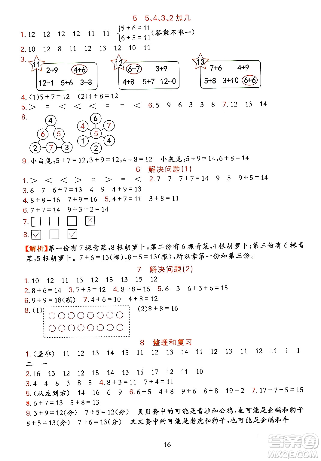 浙江教育出版社2023年秋全優(yōu)方案夯實與提高一年級數(shù)學(xué)上冊人教版答案