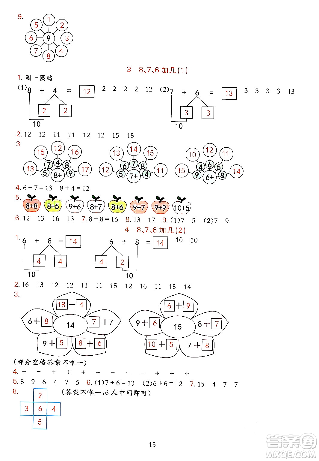 浙江教育出版社2023年秋全優(yōu)方案夯實與提高一年級數(shù)學(xué)上冊人教版答案