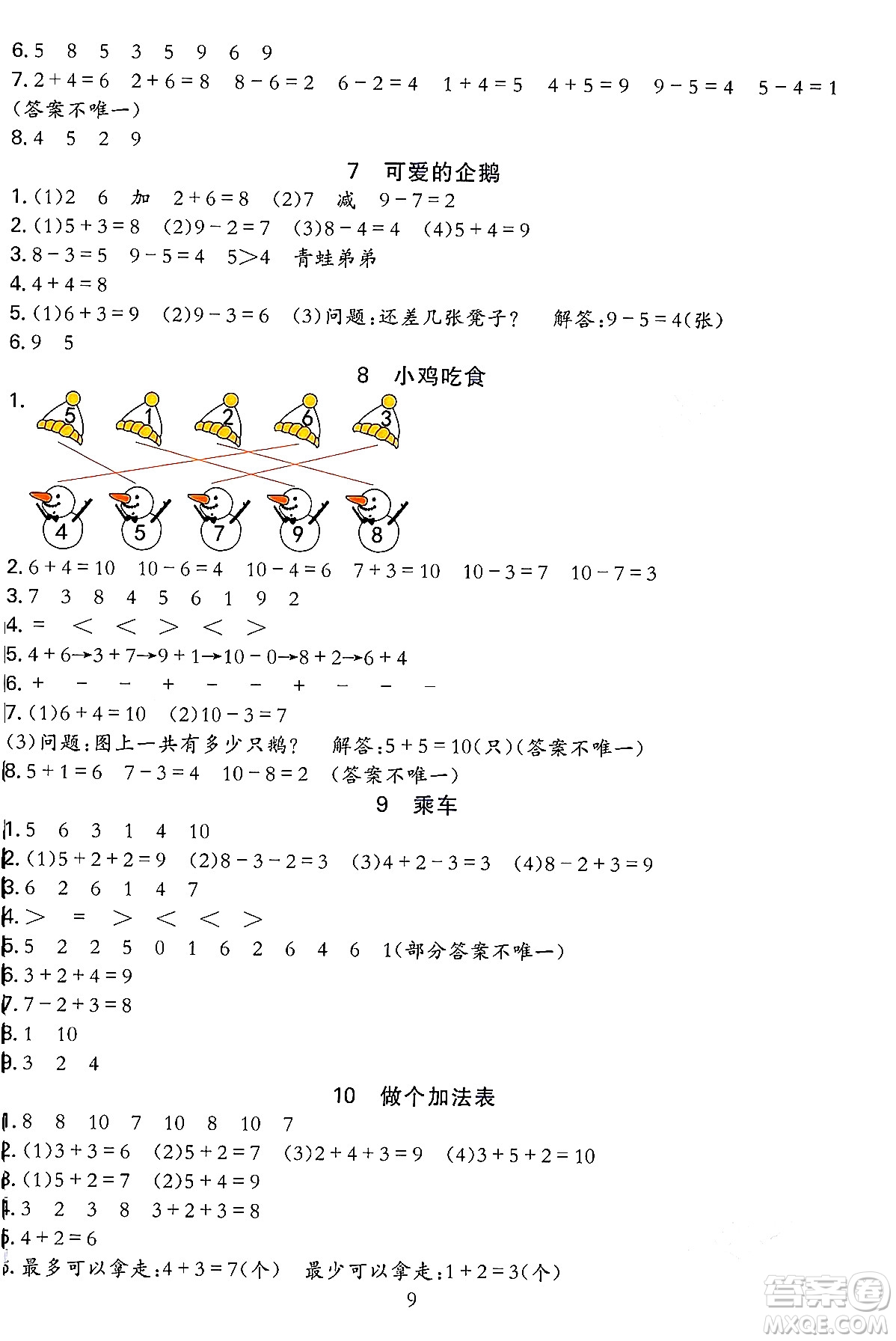 浙江教育出版社2023年秋全優(yōu)方案夯實(shí)與提高一年級數(shù)學(xué)上冊北師大版答案