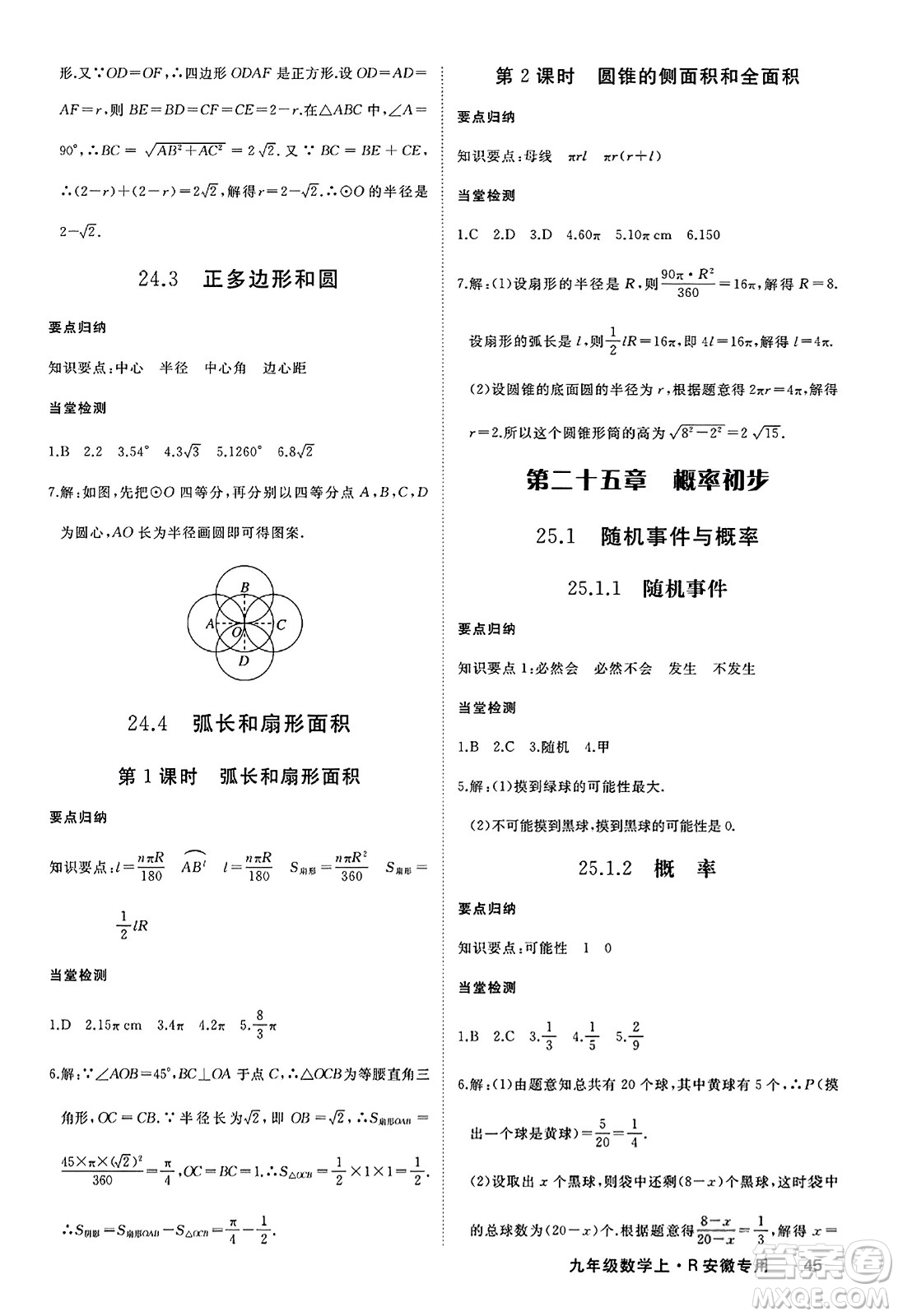 延邊大學(xué)出版社2023年秋學(xué)練優(yōu)九年級數(shù)學(xué)上冊人教版安徽專版答案