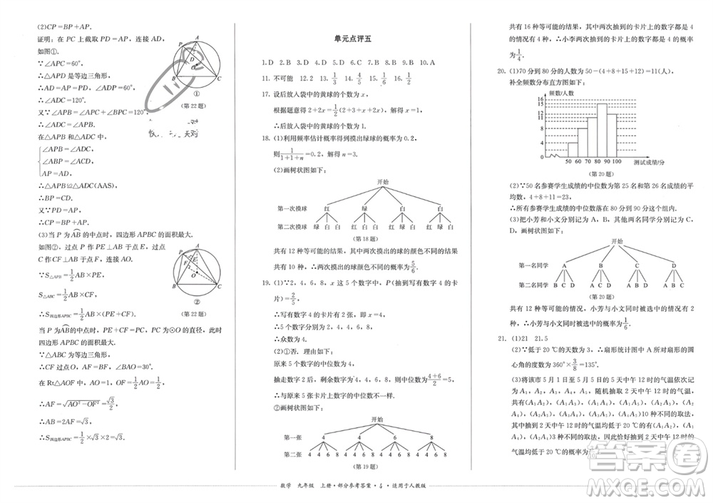 四川教育出版社2023年秋學(xué)情點評九年級數(shù)學(xué)上冊人教版參考答案