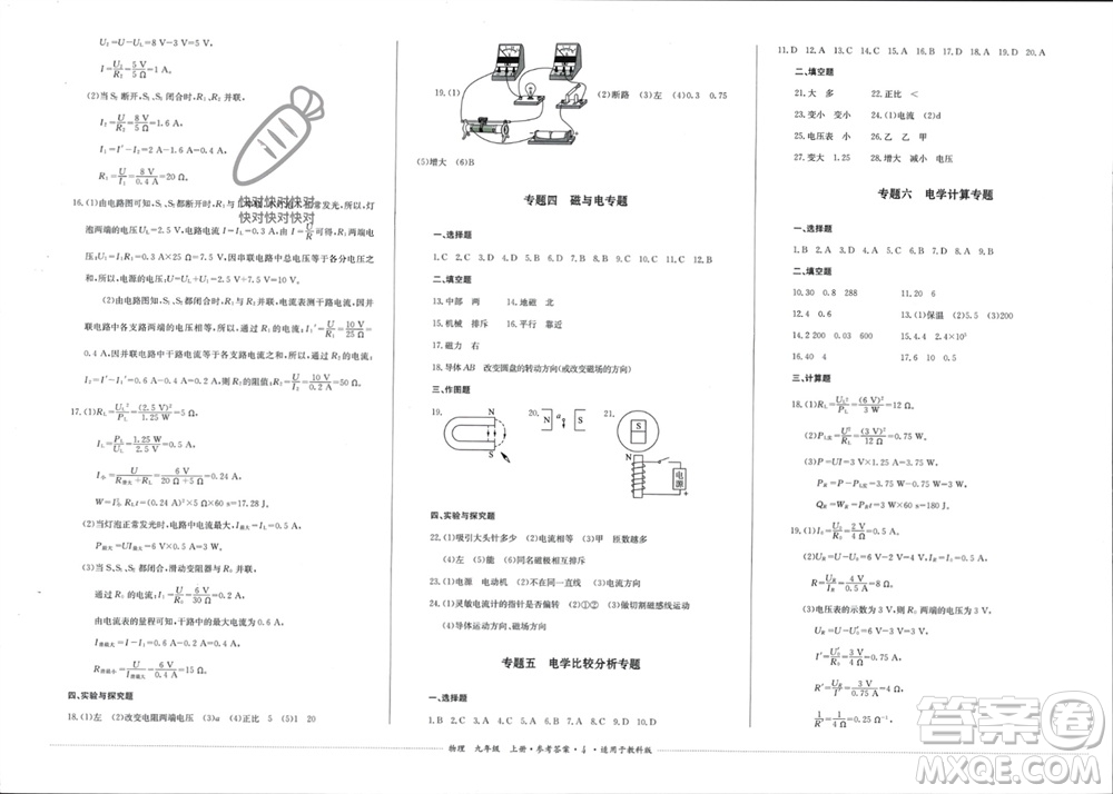 四川教育出版社2023年秋學(xué)情點(diǎn)評(píng)九年級(jí)物理上冊教科版參考答案