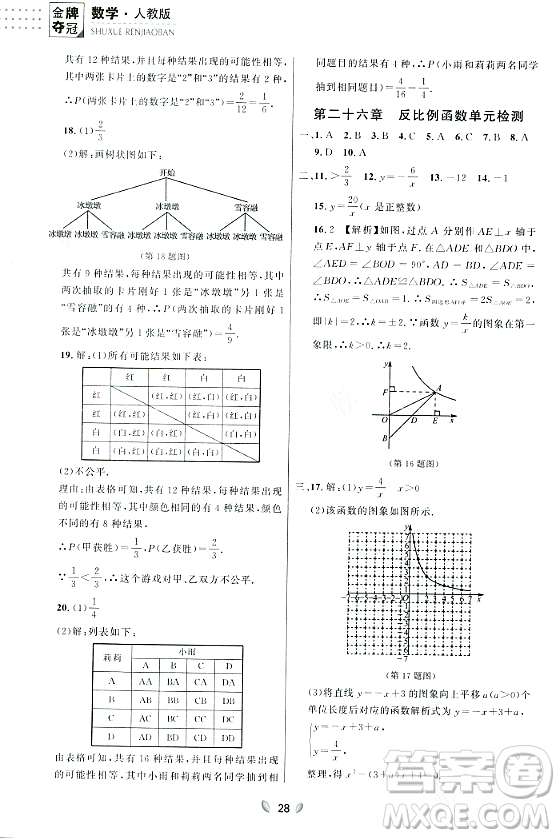 延邊大學(xué)出版社2023年秋點(diǎn)石成金金牌奪冠九年級(jí)數(shù)學(xué)全一冊(cè)人教版遼寧專版答案