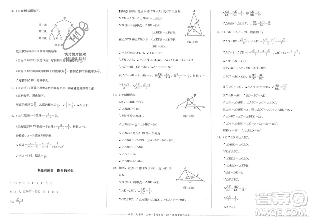 四川教育出版社2023年秋學(xué)情點(diǎn)評(píng)九年級(jí)數(shù)學(xué)上冊(cè)北師大版參考答案