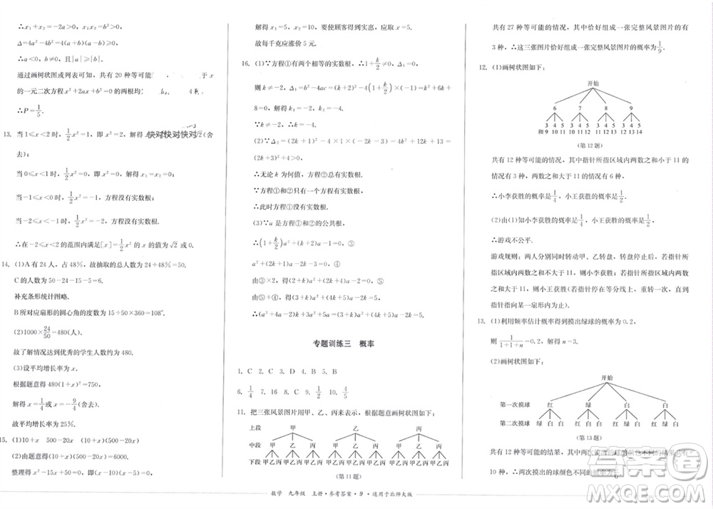 四川教育出版社2023年秋學(xué)情點(diǎn)評(píng)九年級(jí)數(shù)學(xué)上冊(cè)北師大版參考答案