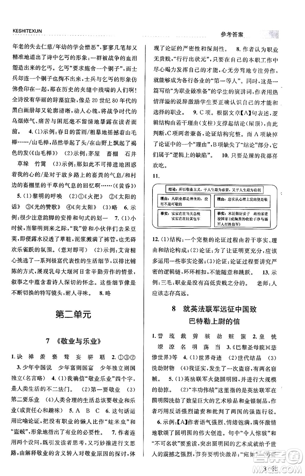 浙江人民出版社2023年秋課時特訓(xùn)九年級語文上冊人教版答案