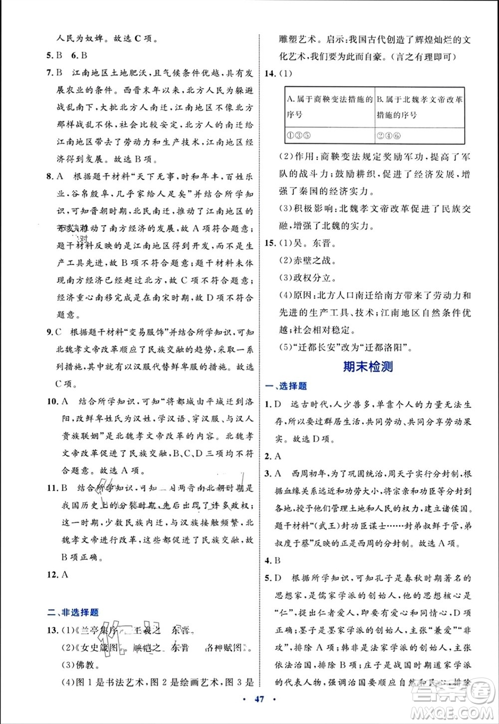 內蒙古教育出版社2023年秋初中同步學習目標與檢測七年級歷史上冊人教版參考答案