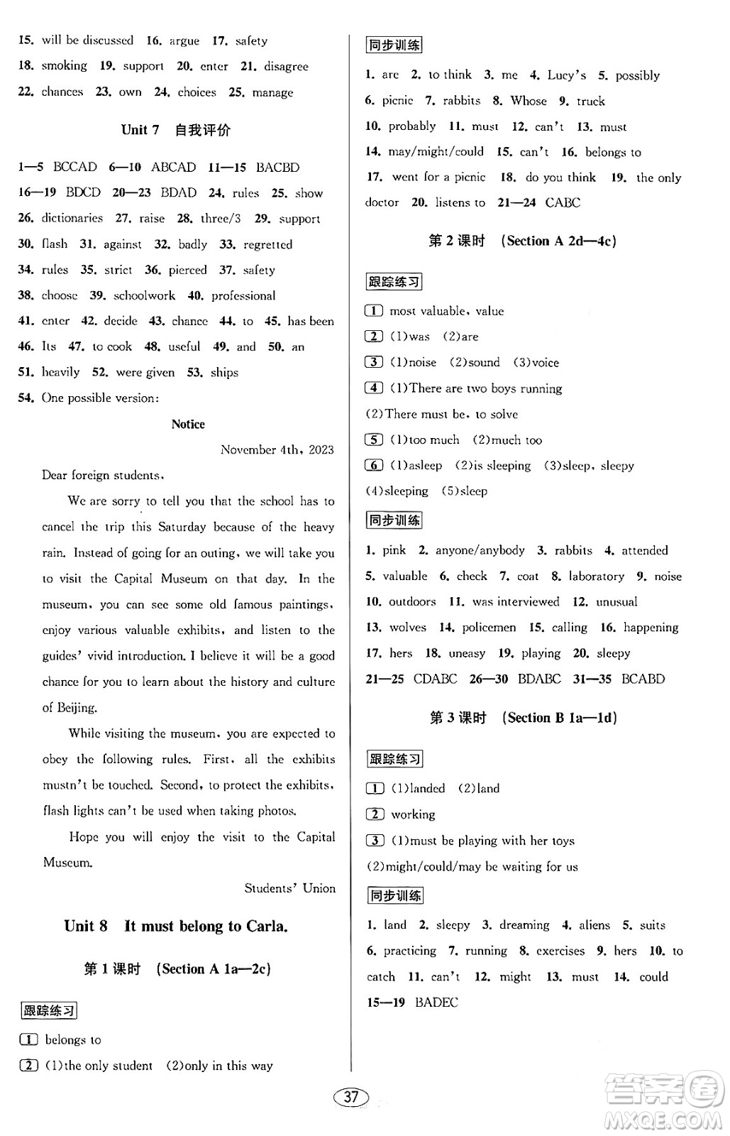 北京教育出版社2023年秋教與學課程同步講練九年級英語全一冊人教版答案