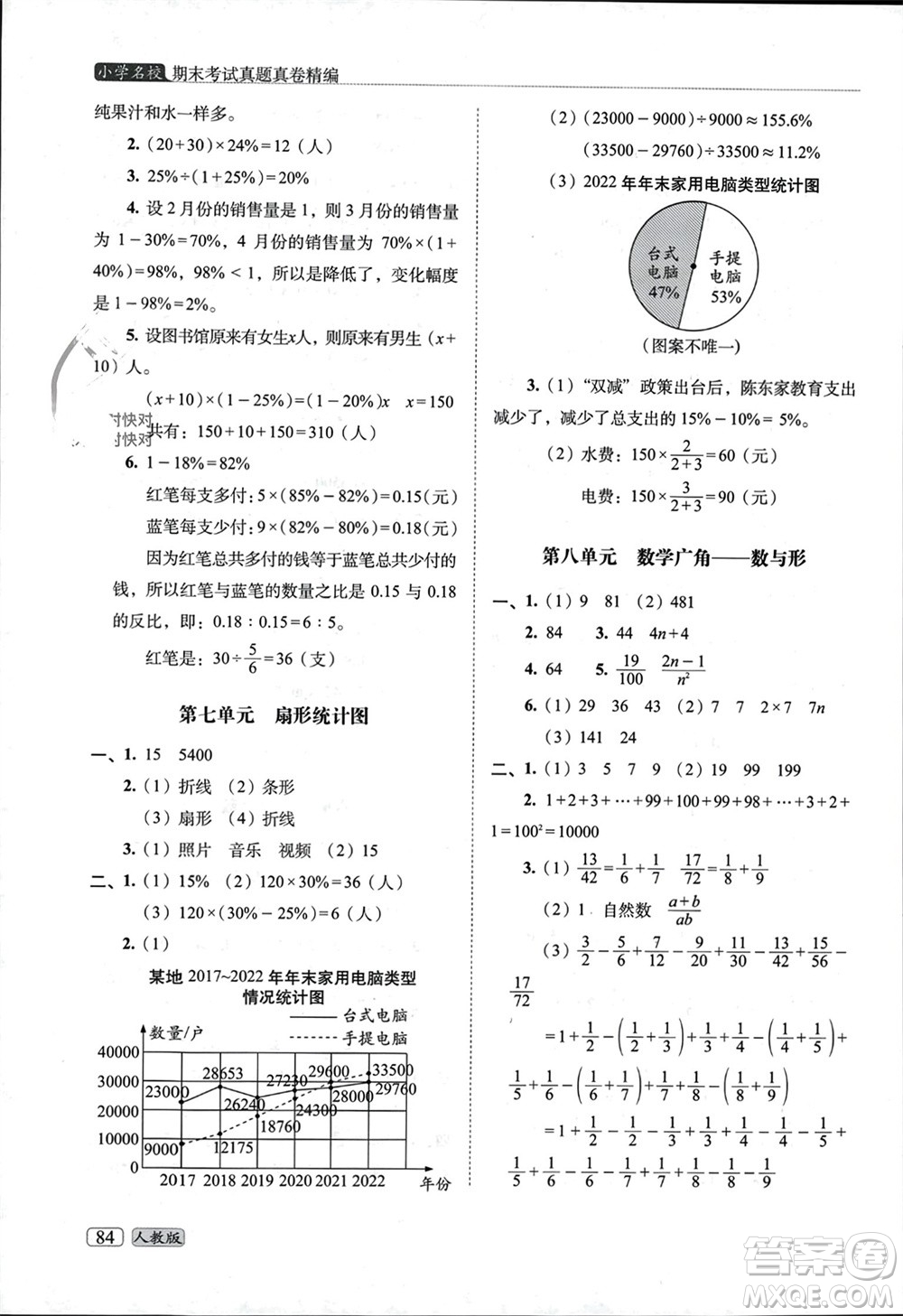 長春出版社2023年秋68所助學叢書小學名校期末考試真題真卷精編六年級數(shù)學上冊人教版參考答案