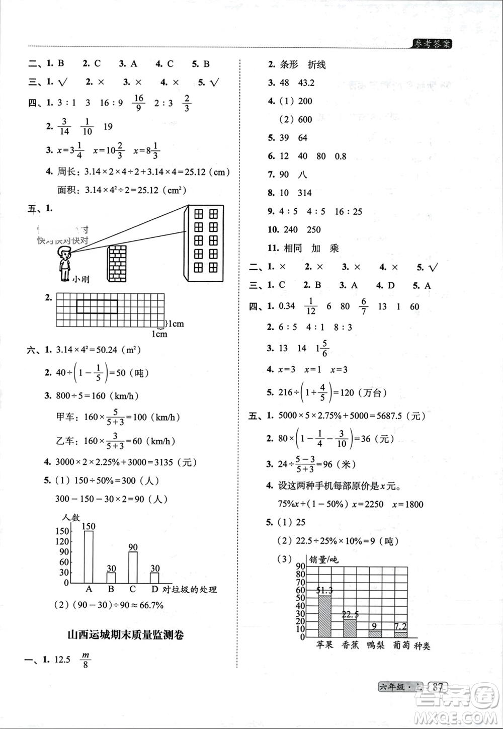 長(zhǎng)春出版社2023年秋68所助學(xué)叢書小學(xué)名校期末考試真題真卷精編六年級(jí)數(shù)學(xué)上冊(cè)北師大版參考答案