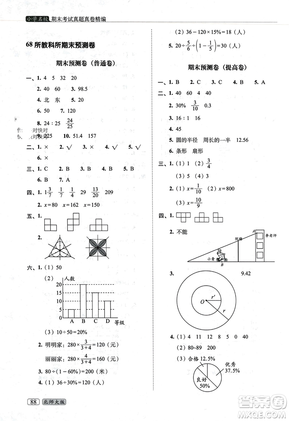 長(zhǎng)春出版社2023年秋68所助學(xué)叢書小學(xué)名校期末考試真題真卷精編六年級(jí)數(shù)學(xué)上冊(cè)北師大版參考答案