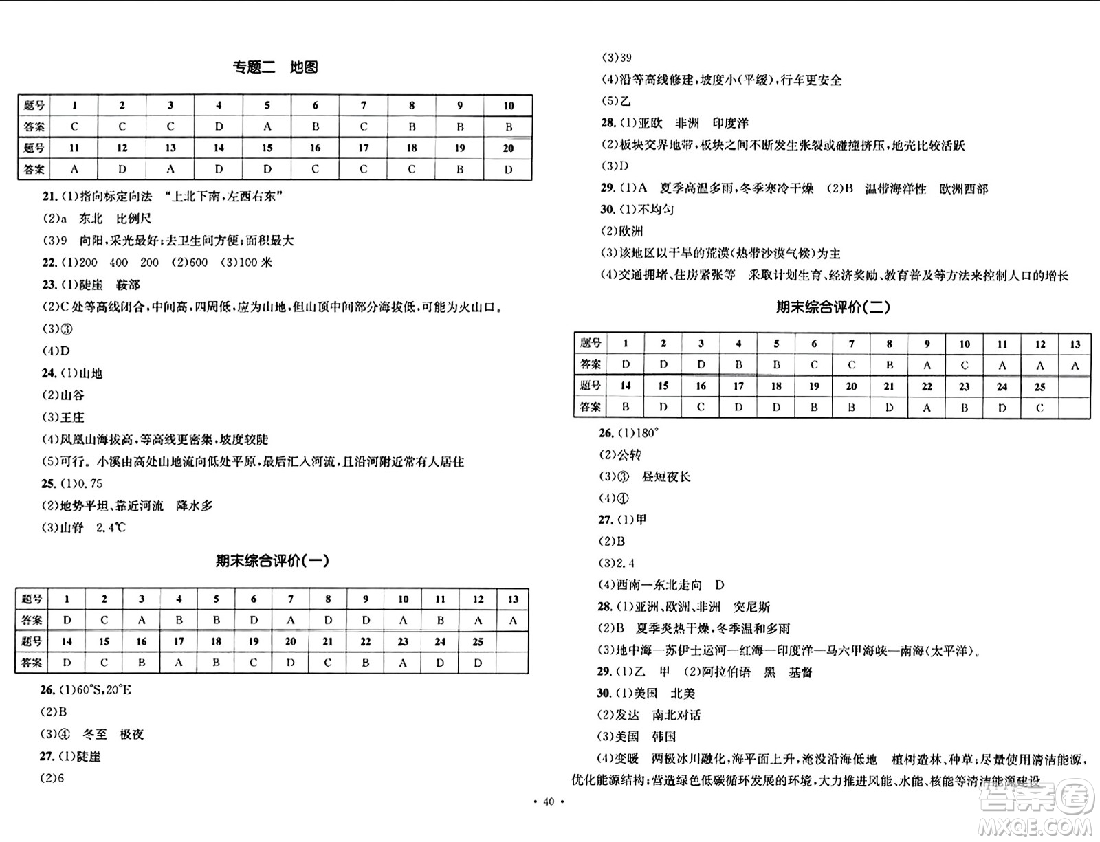 湖南教育出版社2023年秋學(xué)科素養(yǎng)與能力提升七年級地理上冊人教版答案