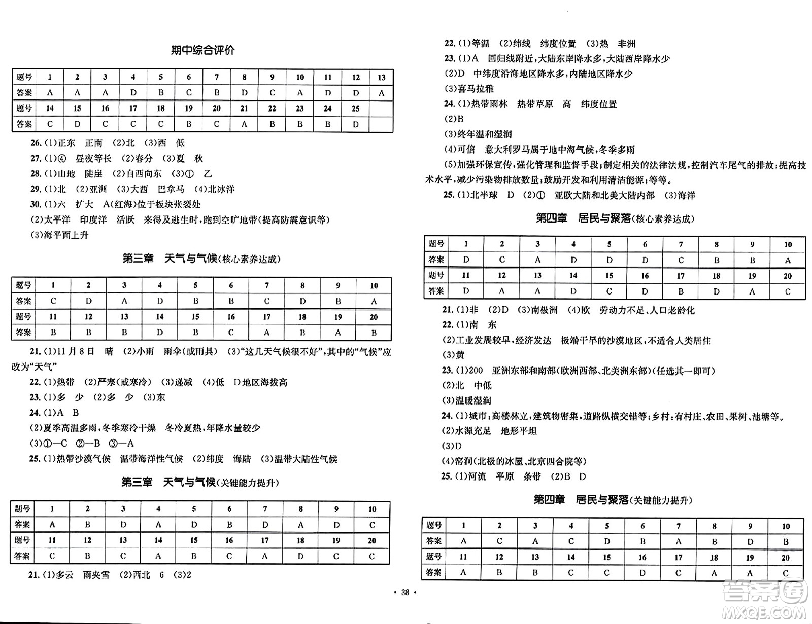 湖南教育出版社2023年秋學(xué)科素養(yǎng)與能力提升七年級地理上冊人教版答案