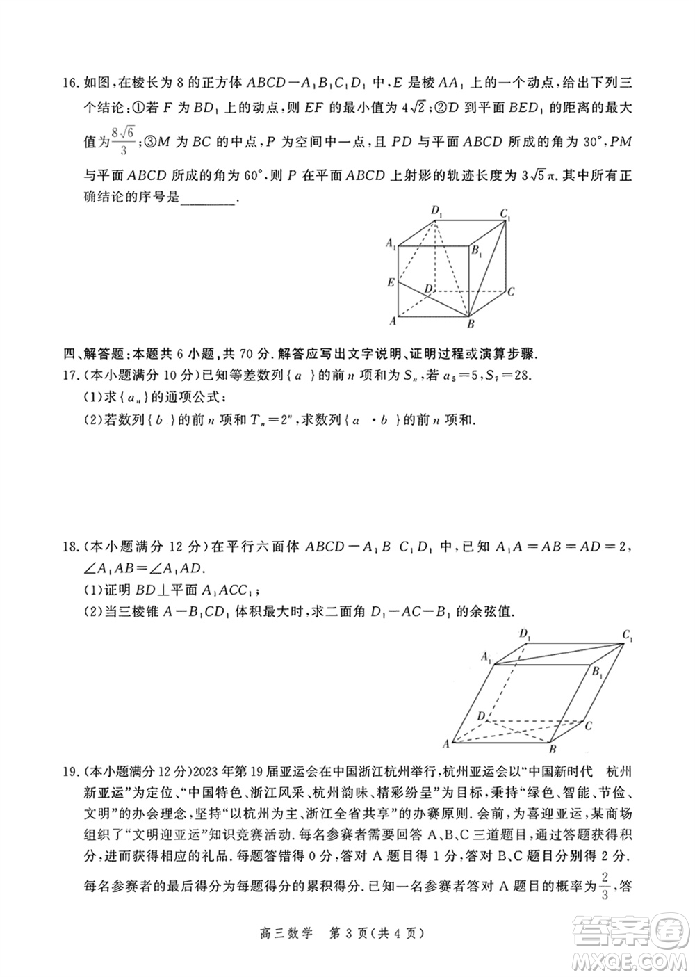 河北金太陽(yáng)2024屆高三上學(xué)期12月聯(lián)考數(shù)學(xué)24-236C參考答案