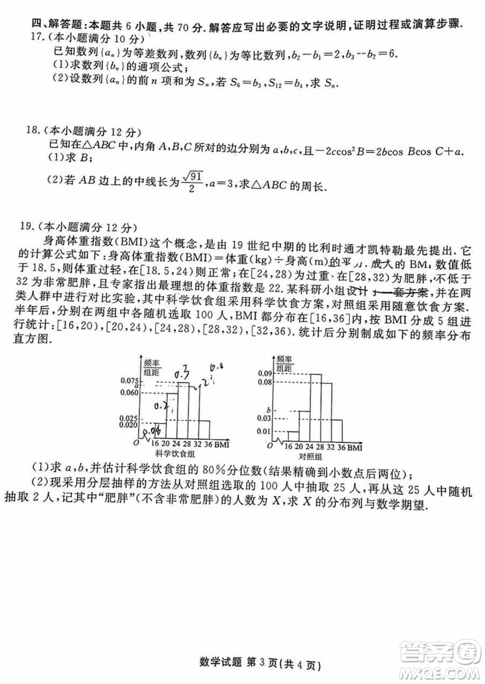 衡水金卷2024屆高三上學(xué)期12月大聯(lián)考數(shù)學(xué)試題參考答案