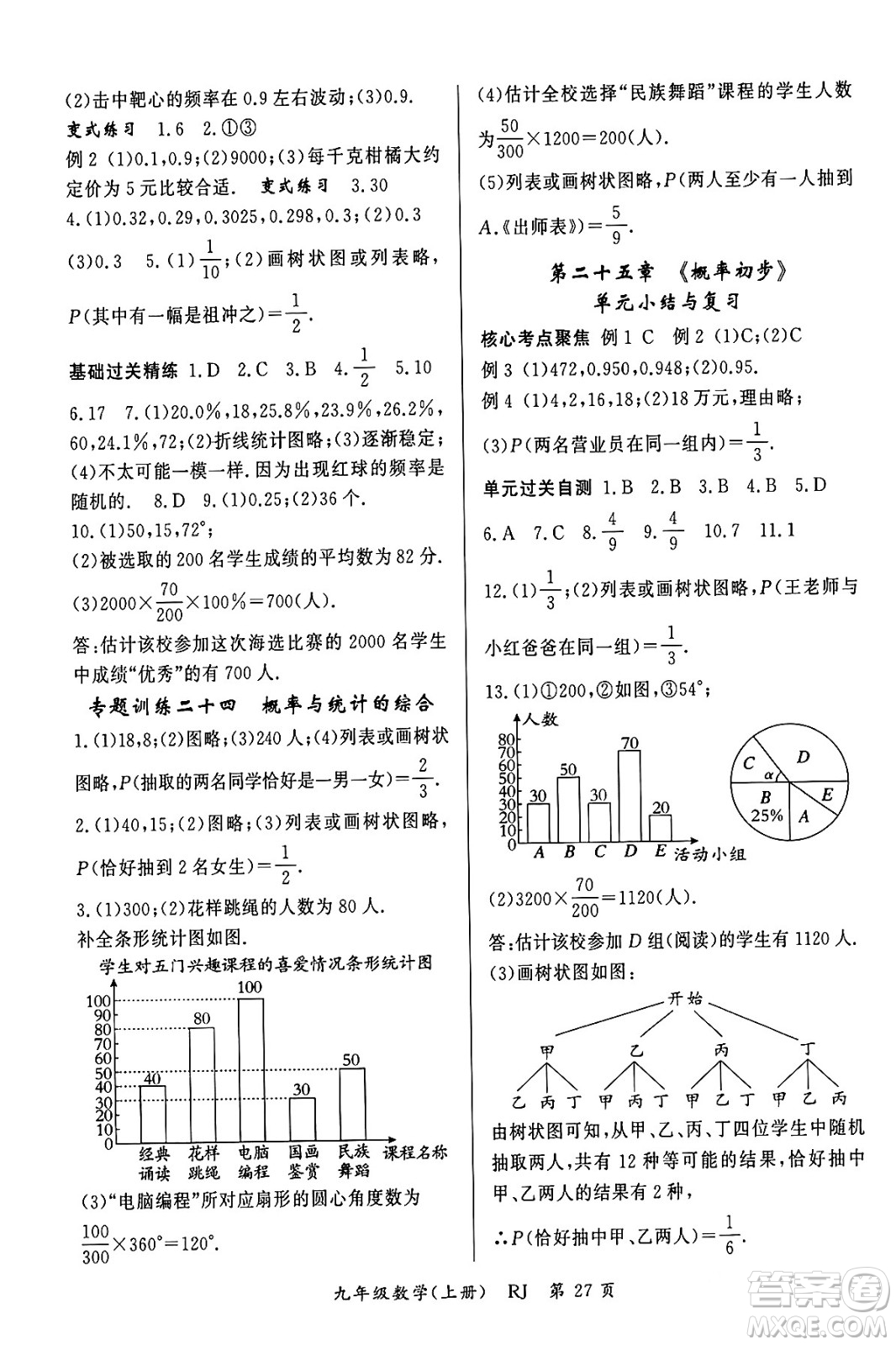 吉林教育出版社2023年秋啟航新課堂九年級數(shù)學上冊人教版答案