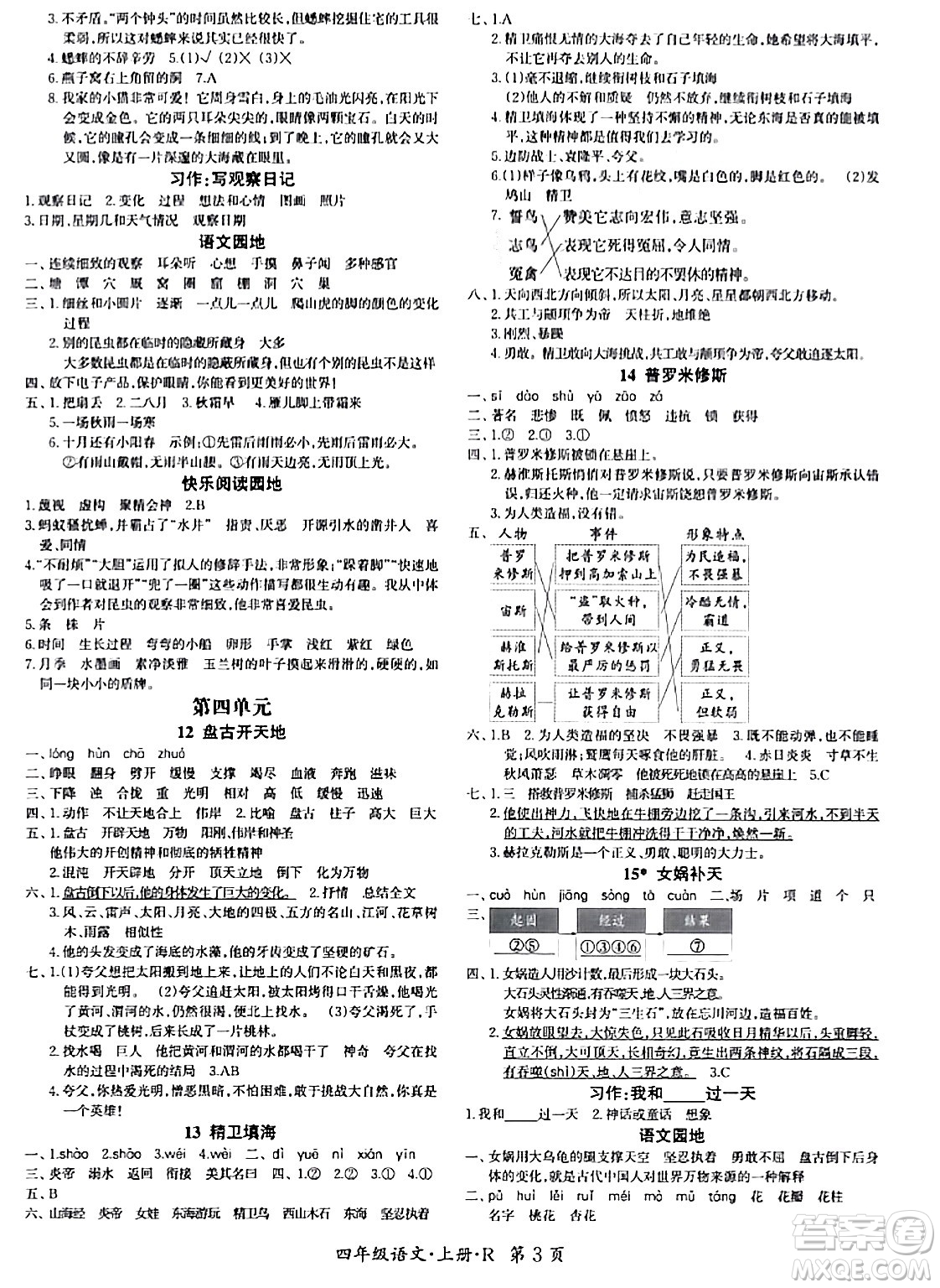 吉林教育出版社2023年秋啟航新課堂四年級(jí)語文上冊(cè)人教版答案