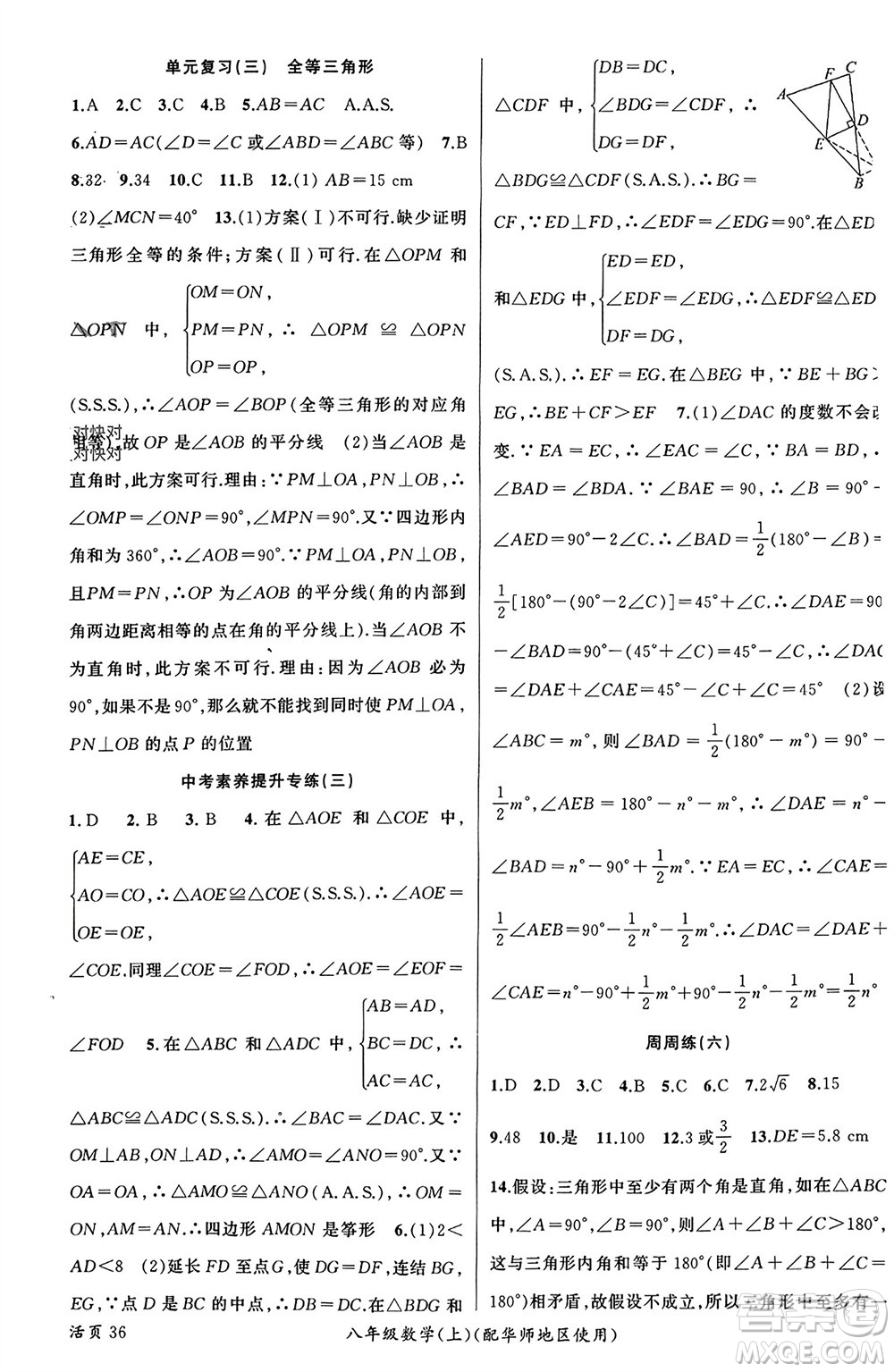 新疆青少年出版社2023年秋原創(chuàng)新課堂八年級(jí)數(shù)學(xué)上冊(cè)華東師大版參考答案