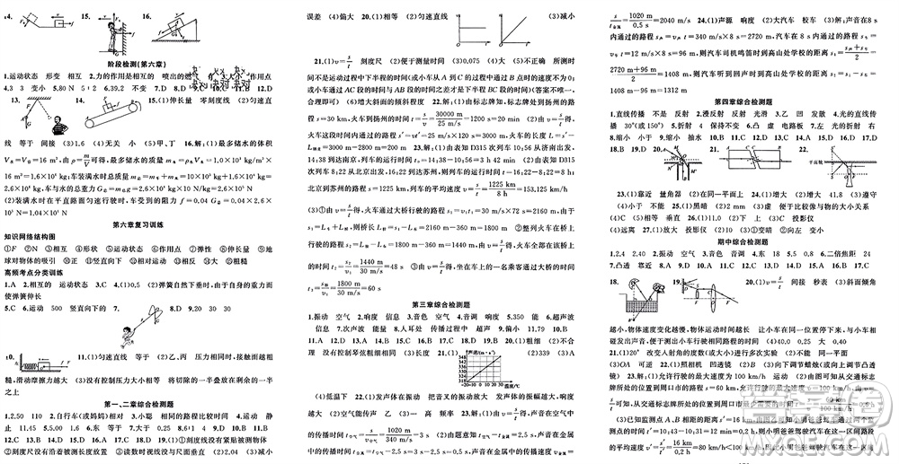 新疆青少年出版社2023年秋原創(chuàng)新課堂八年級(jí)物理上冊(cè)滬科版參考答案