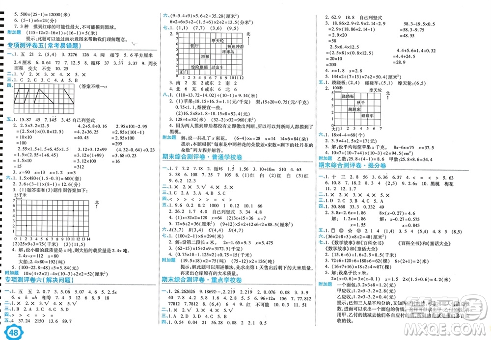 開明出版社2023年秋期末100分沖刺卷五年級(jí)數(shù)學(xué)上冊(cè)人教版參考答案