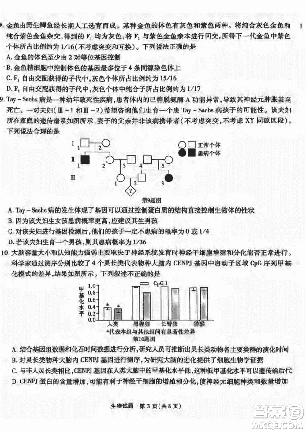 重慶市高2024屆高三上學(xué)期第五次質(zhì)量檢測生物試題參考答案