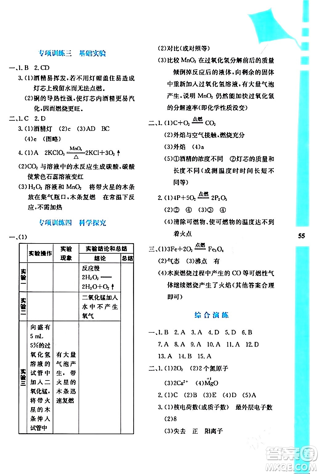 陜西人民教育出版社2024寒假作業(yè)與生活九年級(jí)化學(xué)人教版參考答案