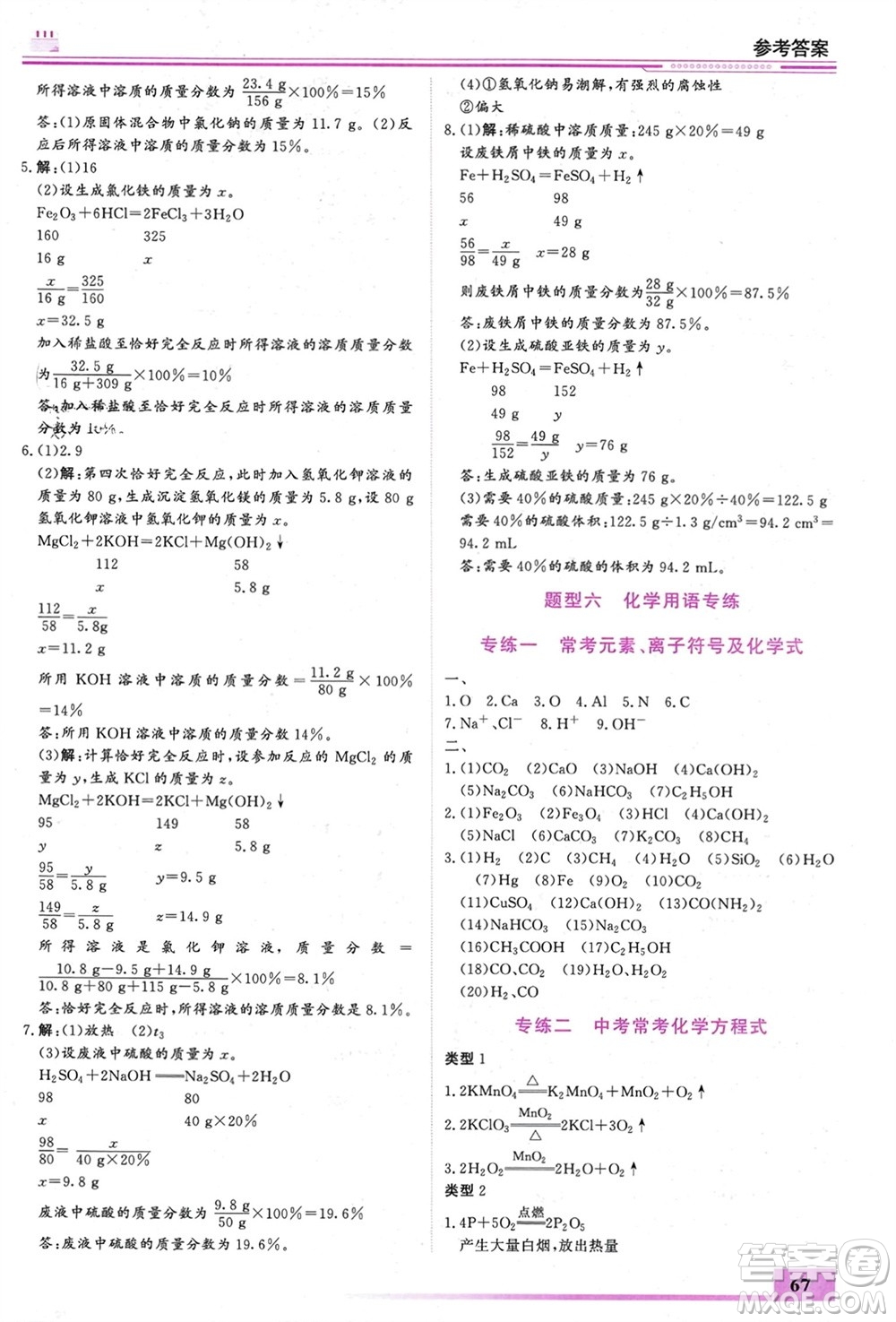 內(nèi)蒙古大學出版社2024文軒假期生活指導寒假作業(yè)九年級化學課標版參考答案